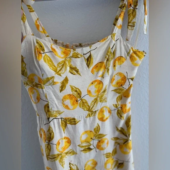 Urban Outfitters Lemon Print Tie Strap Mini Dress Size Medium - Picture 5 of 10